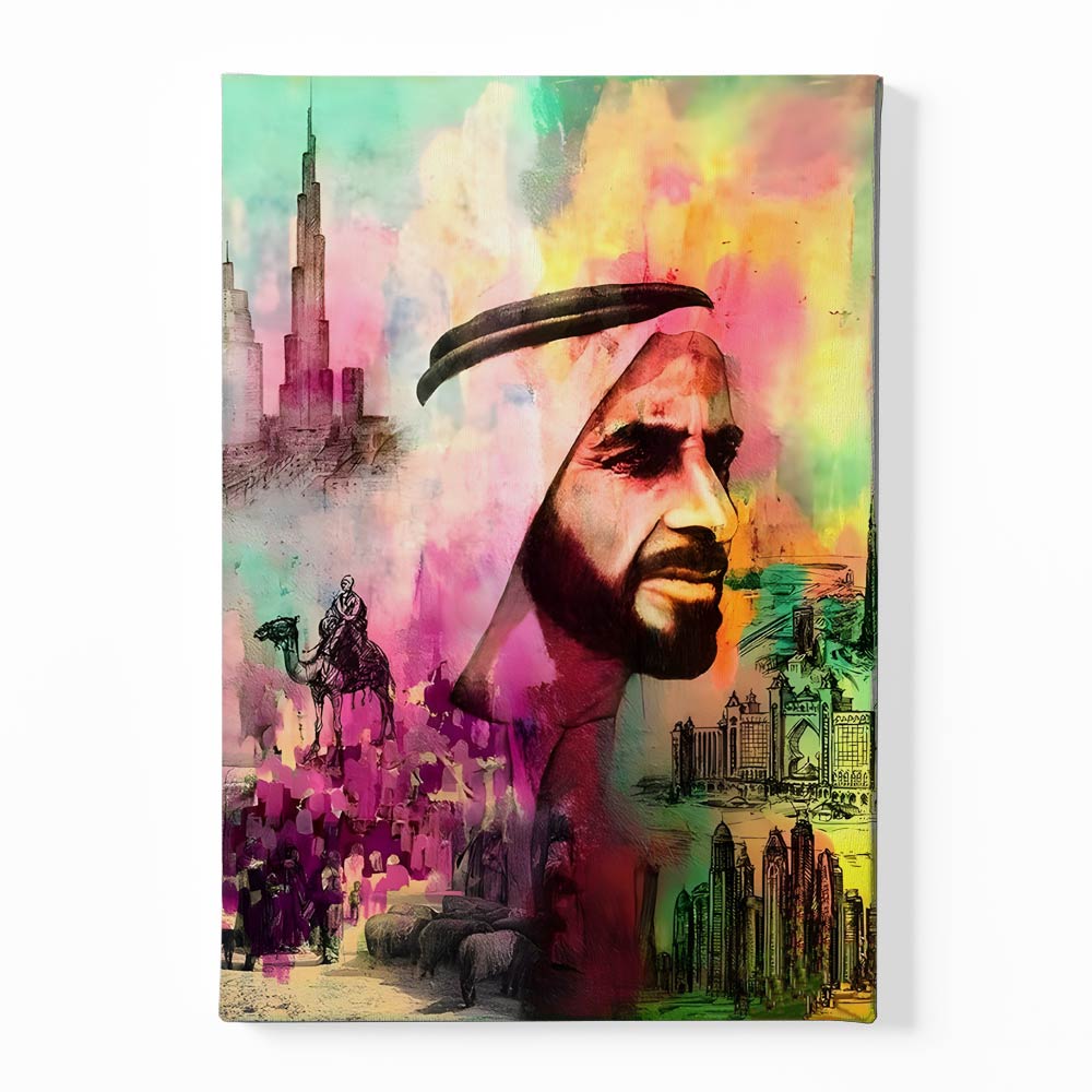 Sheikh Zayed Bin Sultan Al Nahyan Painting. Canvas acrylic canvas Frames