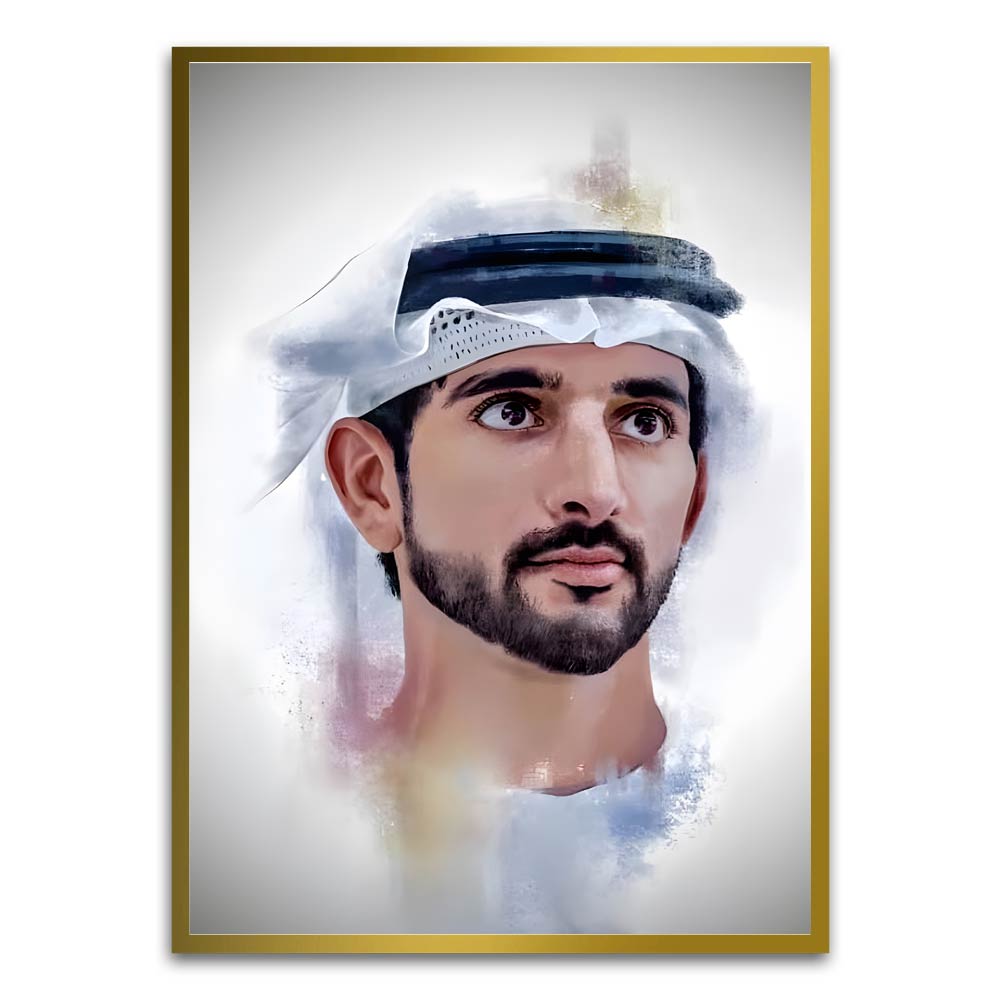 Sheikh Hamdan bin Mohammed bin Rashid Al Maktoum Gold Printed frame acrylic canvas Frames