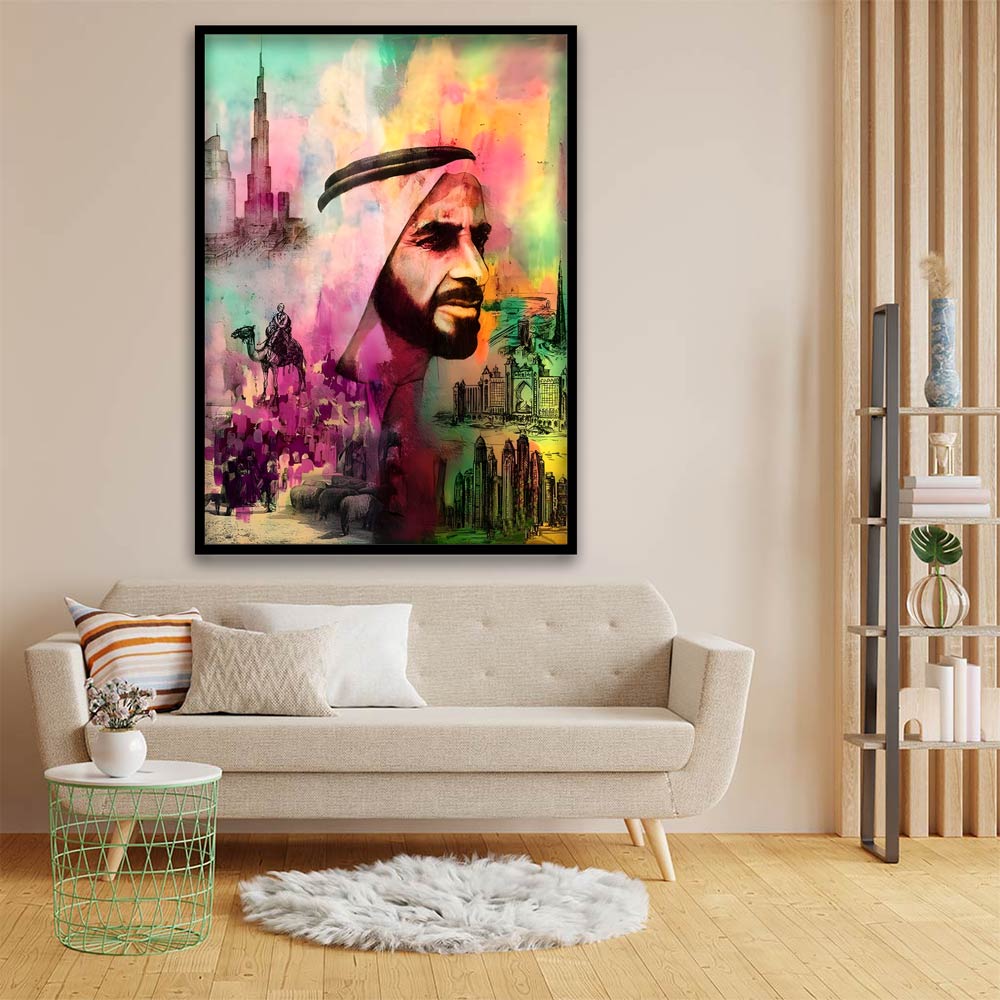 Sheikh Zayed Bin Sultan Al Nahyan Painting. acrylic canvas Frames