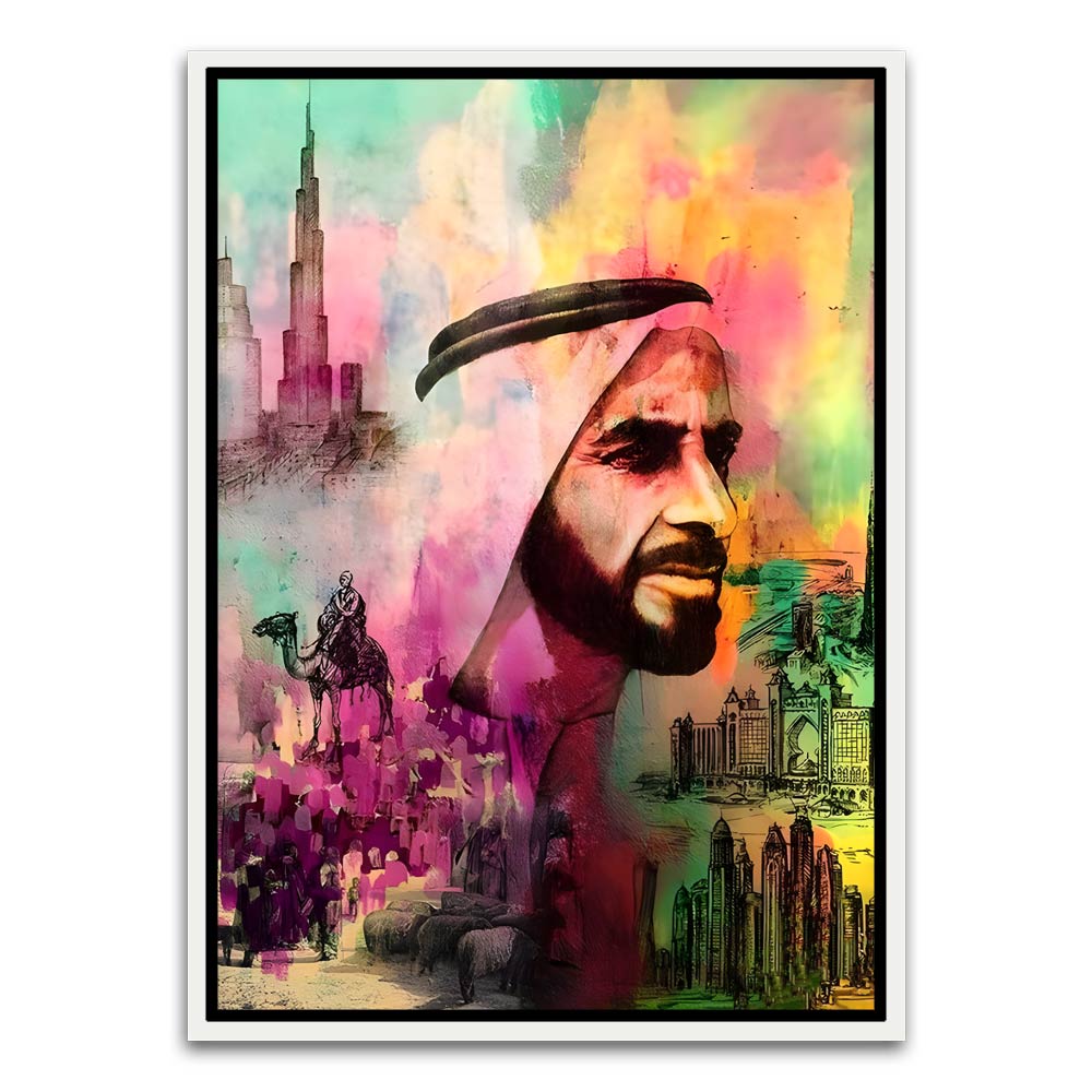 Sheikh Zayed Bin Sultan Al Nahyan Painting. White Canvas frame acrylic canvas Frames