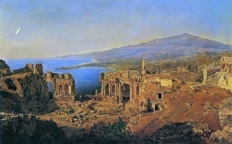 Ferdinand Georg Waldmüller Ruins of the Greek Theatre at Taormina in Sicily 50X82 Canvas
