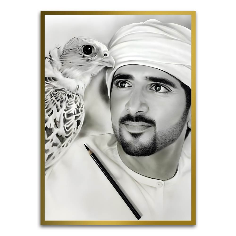 Sheikh Hamdan bin Mohammed bin Rashid Al Maktoum Gold Printed frame acrylic canvas Frames