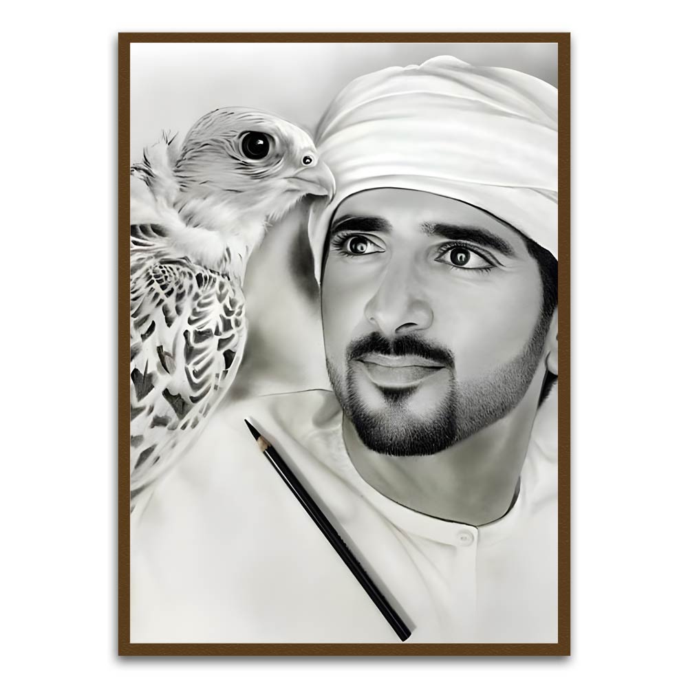 Sheikh Hamdan bin Mohammed bin Rashid Al Maktoum Brown Printed frame acrylic canvas Frames