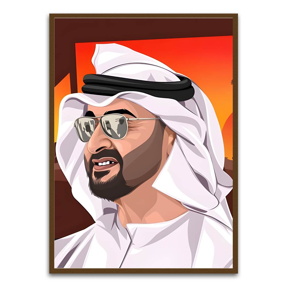 Sheikh Mohammed Bin Rashid Al Maktoum. Brown Printed frame acrylic canvas Frames