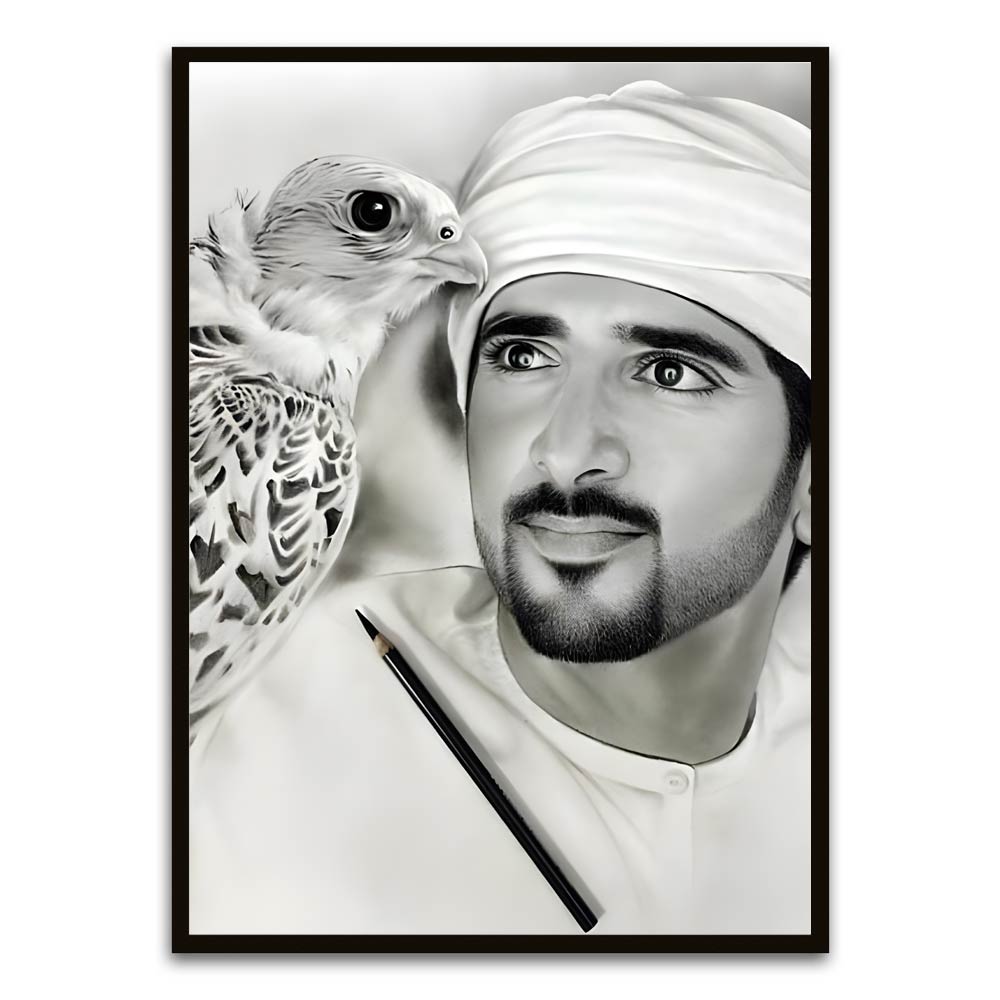 Sheikh Hamdan bin Mohammed bin Rashid Al Maktoum Black Printed frame acrylic canvas Frames