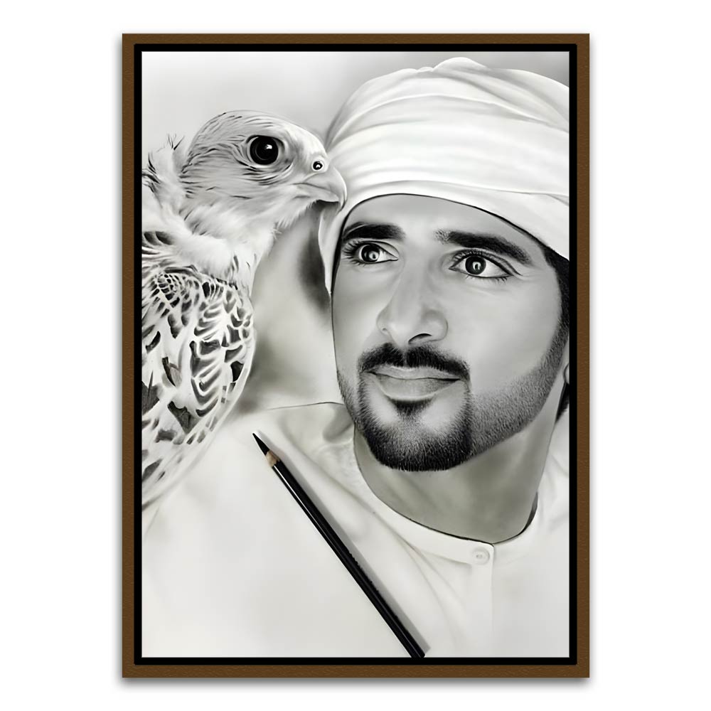 Sheikh Hamdan bin Mohammed bin Rashid Al Maktoum Brown Canvas frame acrylic canvas Frames