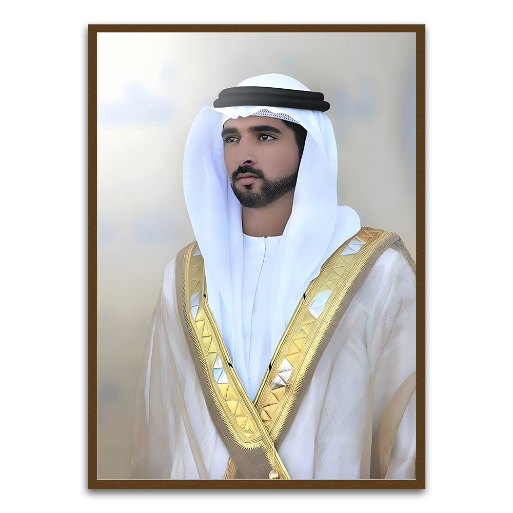 Sheikh Hamdan bin Mohammed bin Rashid Al Maktoum Brown Printed frame acrylic canvas Frames