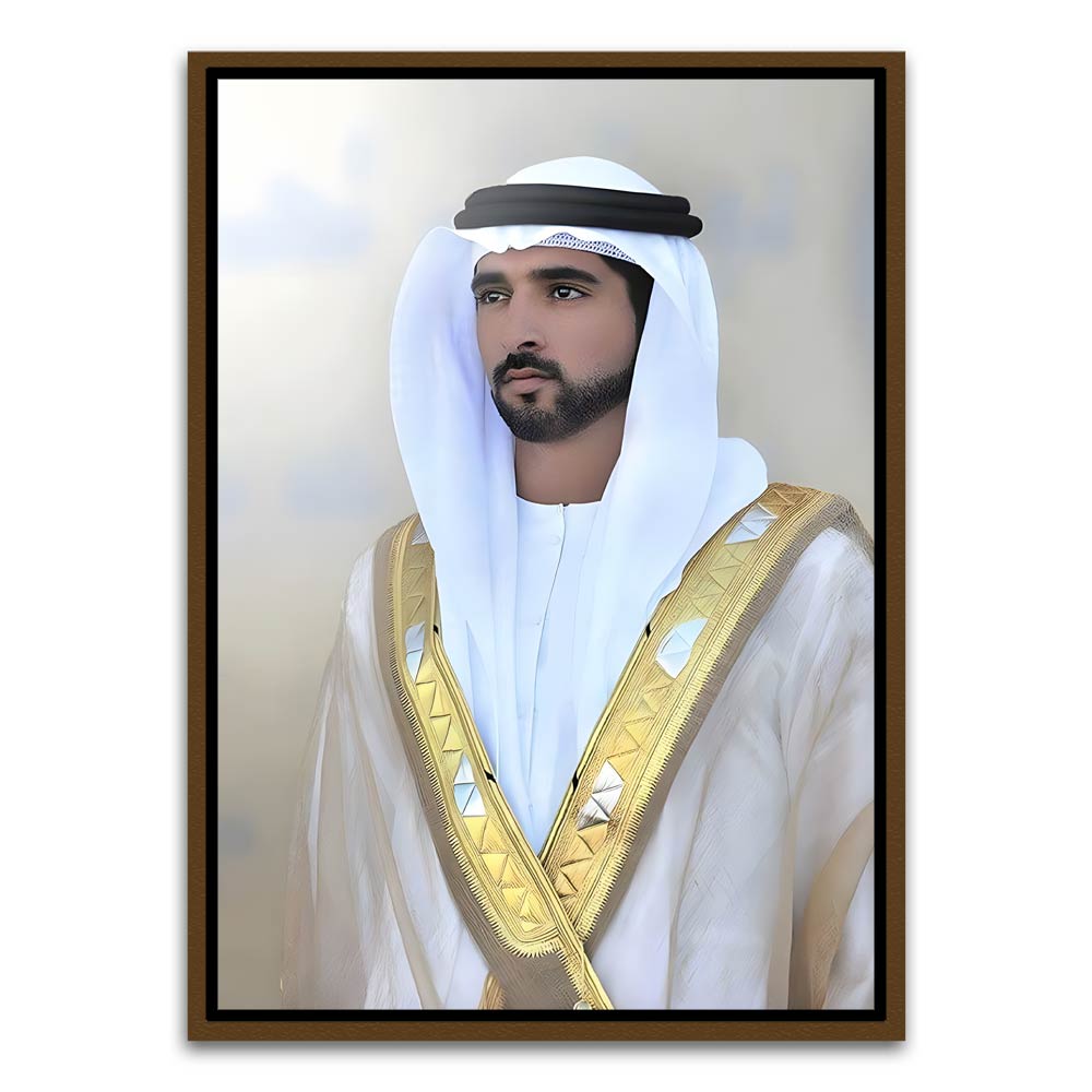 Sheikh Hamdan bin Mohammed bin Rashid Al Maktoum Brown Canvas frame acrylic canvas Frames