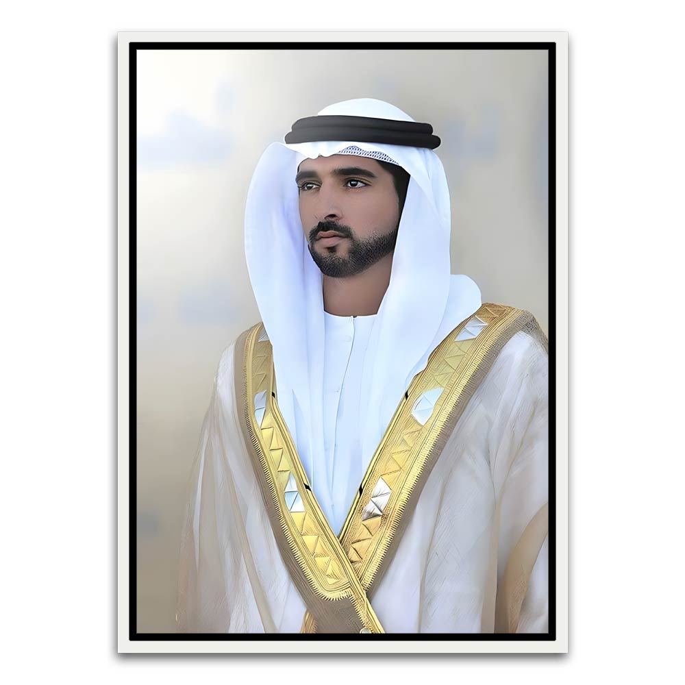 Sheikh Hamdan bin Mohammed bin Rashid Al Maktoum White Canvas frame acrylic canvas Frames