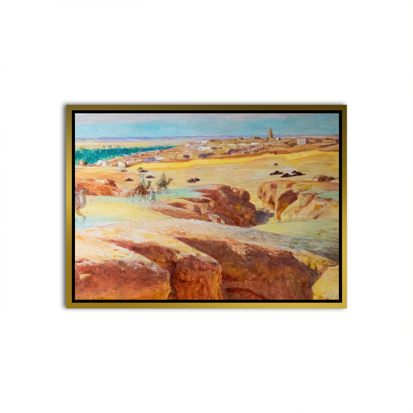 Caravane à El Grara près de Ghardaïa Gold Canvas frame acrylic canvas Frames