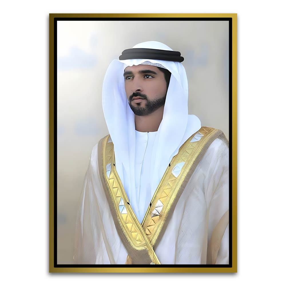 Sheikh Hamdan bin Mohammed bin Rashid Al Maktoum Gold Canvas frame acrylic canvas Frames