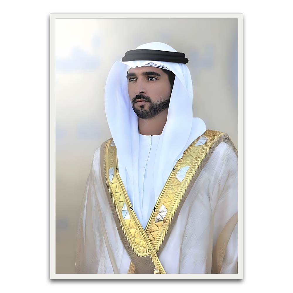 Sheikh Hamdan bin Mohammed bin Rashid Al Maktoum White Printed frame acrylic canvas Frames