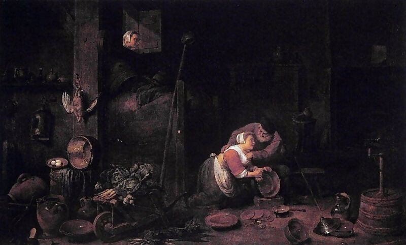 Ferdinand Georg Waldmüller - Old Man and Maid, copy after David Teniers 50X41 Canvas