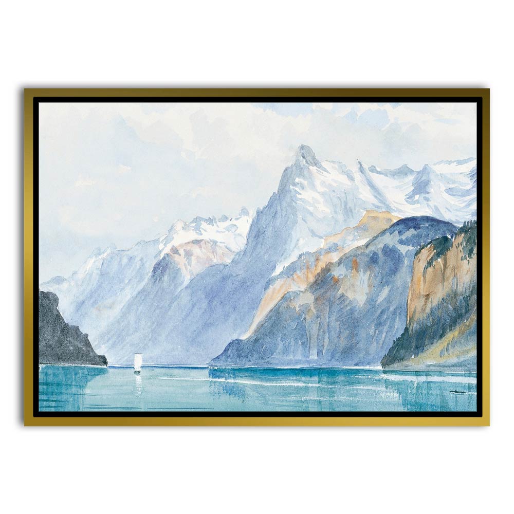 Bay of Uri Brunnen from Switzerland Gold Canvas Frame