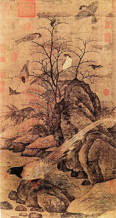 Chinese Painters of the Middle Ages (黄居宋 - 山鹧棘雀图) – Huang Jusong 50X40 Canvas