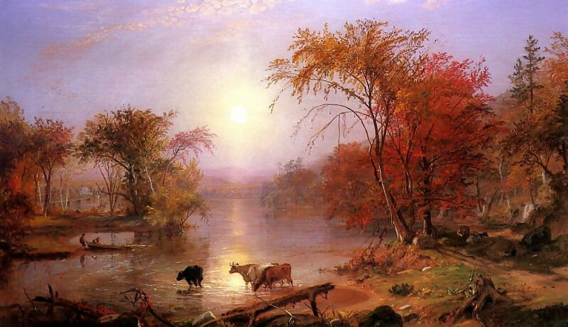 Albert Bierstadt - Indian Summer on the Hudson River 70x100 Canvas