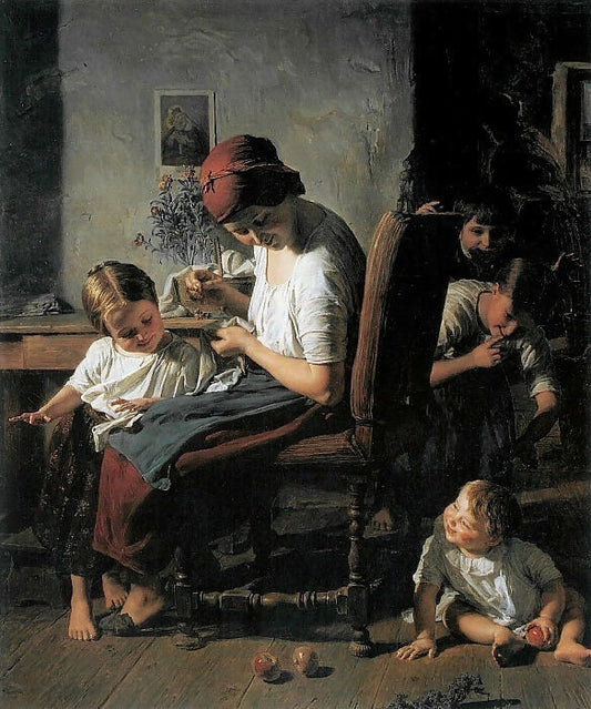 Ferdinand Georg Waldmüller Mother with Children 50X40 Canvas