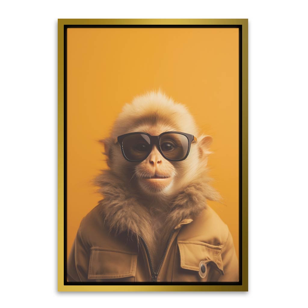 Monkey wearing glass Gold Canvas frame acrylic canvas Frames