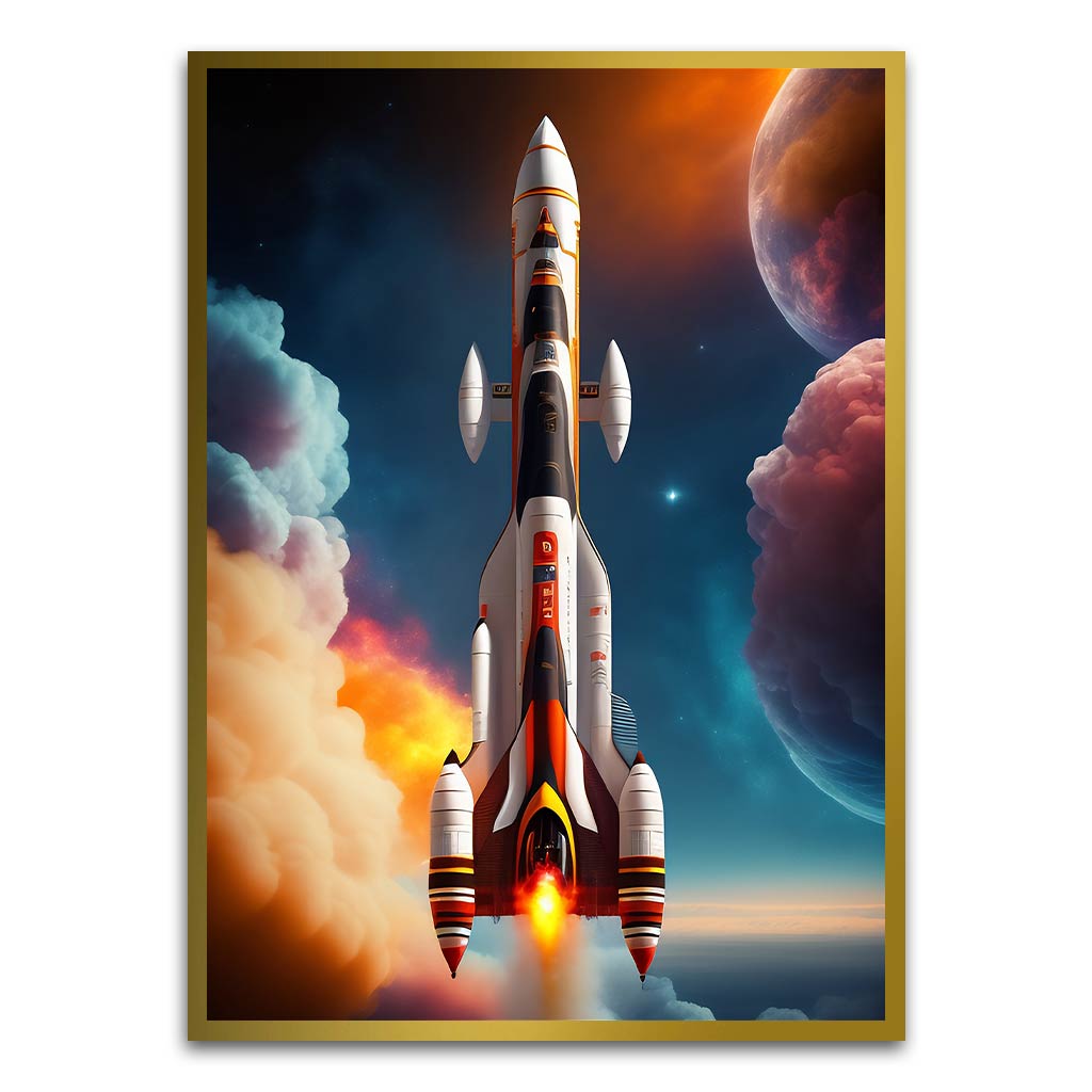 Space Rocket Gold Printed frame acrylic canvas Frames