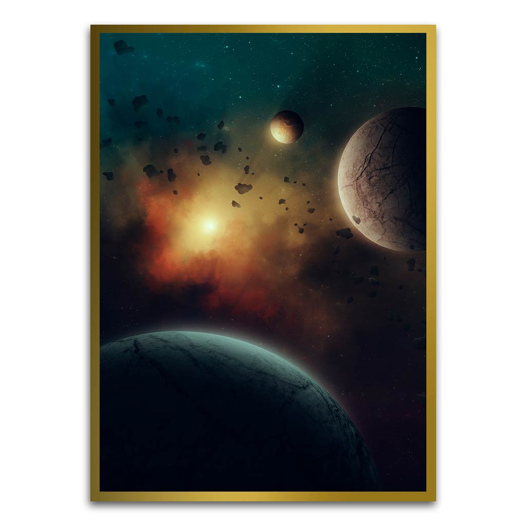 Sunrise in space Gold Printed frame acrylic canvas Frames