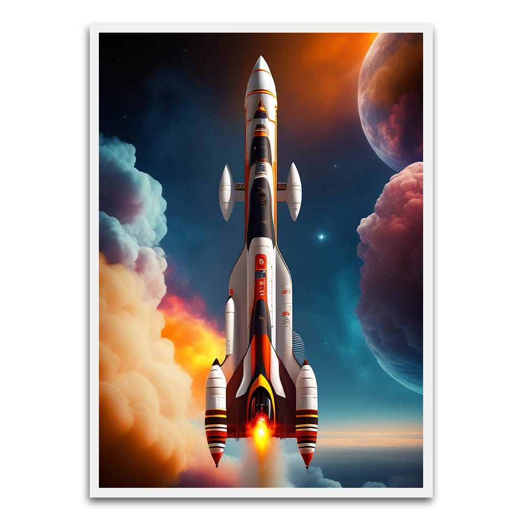 Space Rocket White Printed frame acrylic canvas Frames