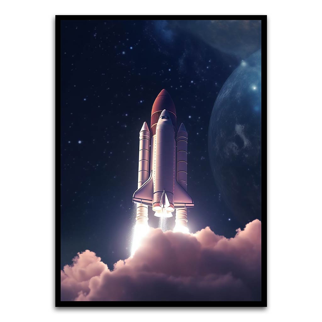 Flying Rocket Black Printed frame acrylic canvas Frames