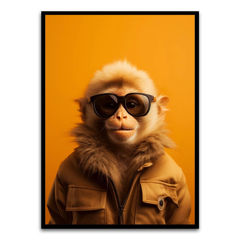 Monkey wearing glass Black Printed frame acrylic canvas Frames