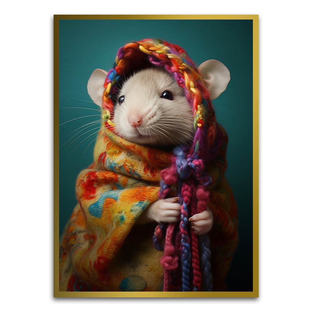 Cuttie rat Gold Printed frame acrylic canvas Frames