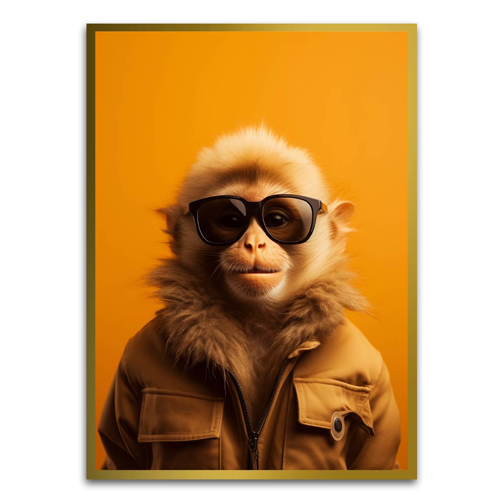 Monkey wearing glass Gold Printed frame acrylic canvas Frames