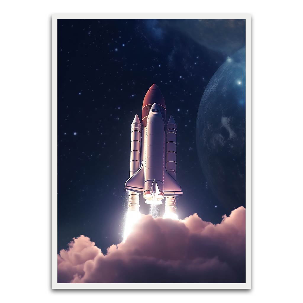 Flying Rocket White Printed frame acrylic canvas Frames