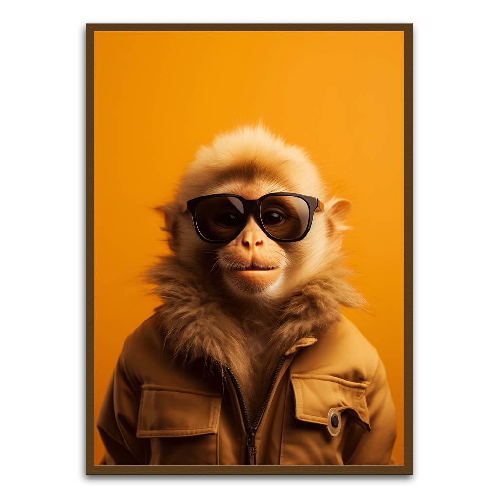 Monkey wearing glass Brown Printed frame acrylic canvas Frames