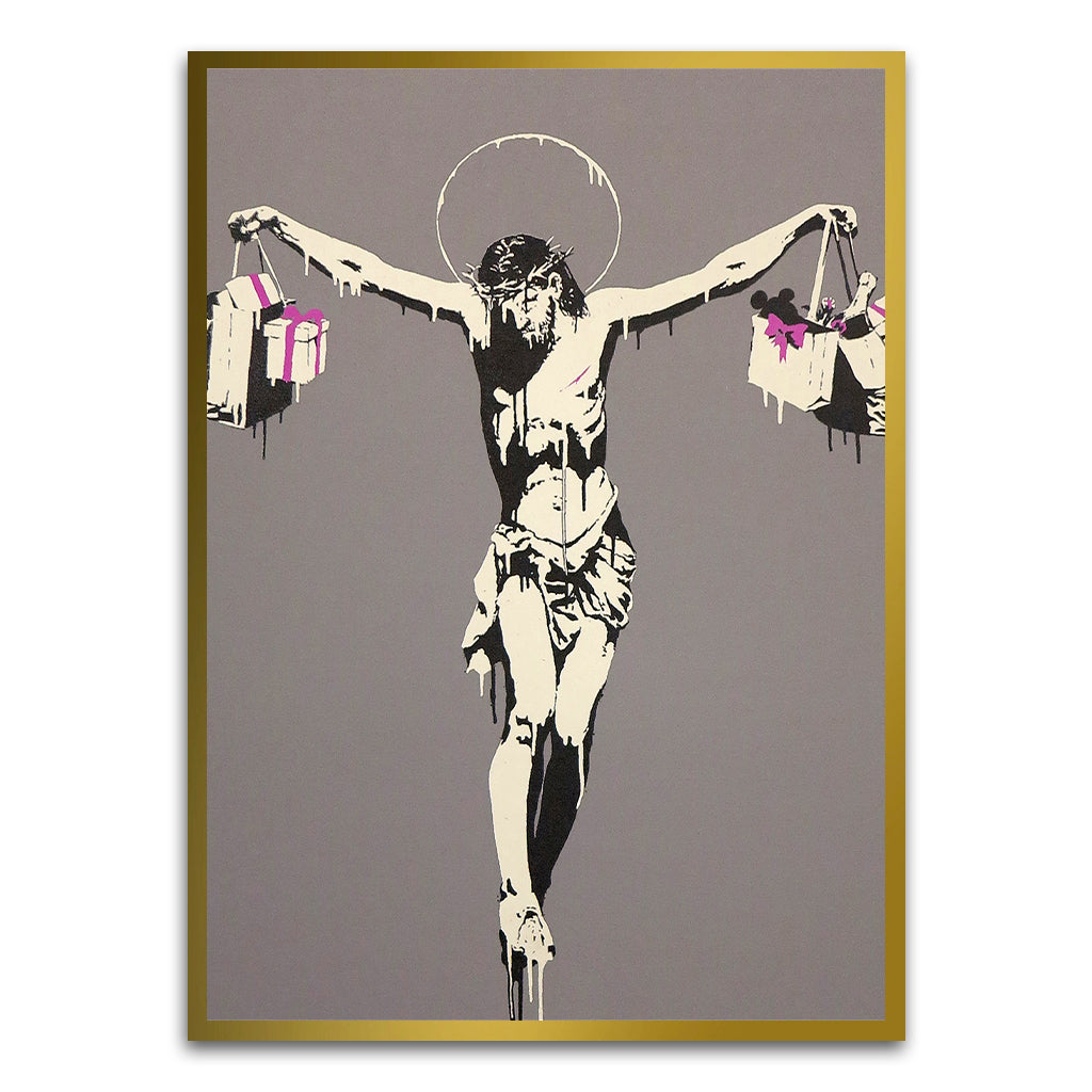 BANKSY ART 13 Gold Printed frame acrylic canvas Frames