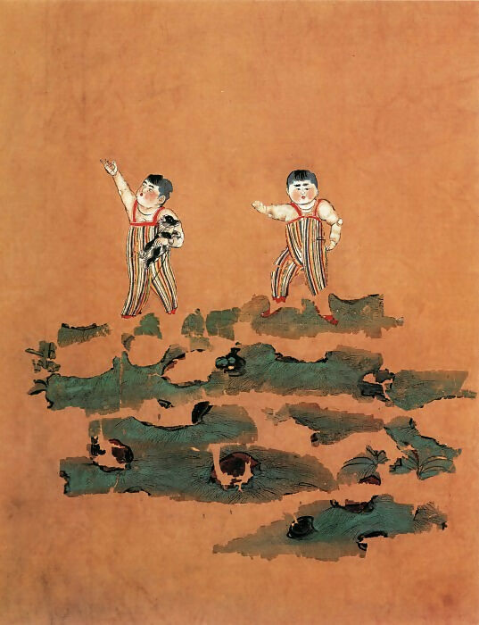 Chinese artists of the Middle Ages (佚名 - 双童图(残片)) – Unknown 70x100 Canvas