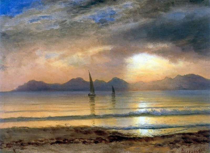 Albert Bierstadt - Sunset over a Mountain Lake 50X91 Canvas
