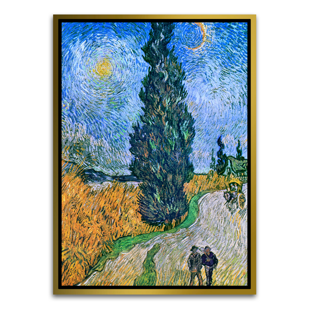 Starry Cypress Path Gold Canvas frame acrylic canvas Frames