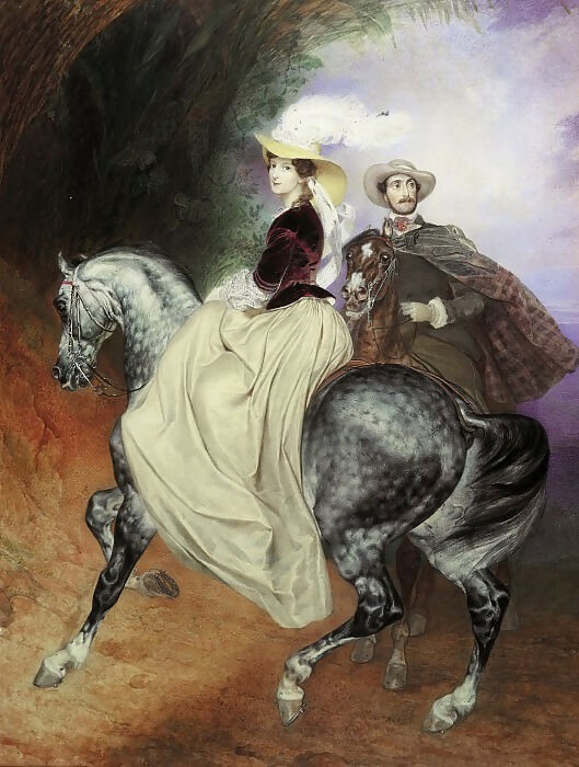 KarlPavlovichBryullov–Horsemen.PairedportraitofE.MussardandE.Mussard. 50X40 Canvas