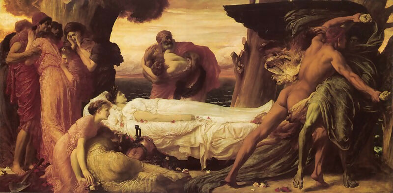 Frederic Leighton – The Struggle of Hercules and Thanatos to Rescue Alceste from the Underworld 45x60 Canvas