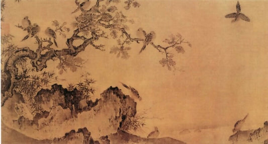 Chinese Painters of the Middle Ages (黄居宋 - 竹石锦鸠图) – Huang Jusong 50X40 Canvas