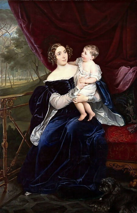 KarlPavlovichBryullov–PortraitofCountessOlgaIvanovnaOrlova-DavydovawithherdaughterNataliaVladimirovna 50X40 Canvas
