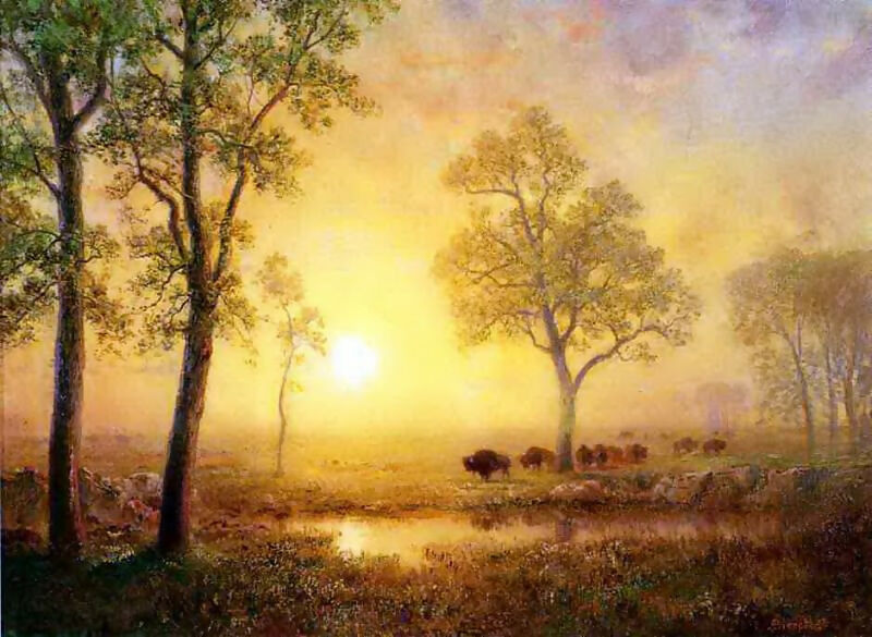 Albert Bierstadt - Sunset over the Mountain 50X93 Canvas