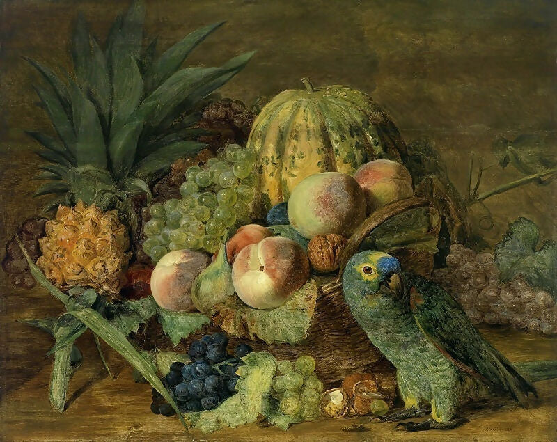 Ferdinand Georg Waldmüller Fruit Still Life with Amazon Parrot