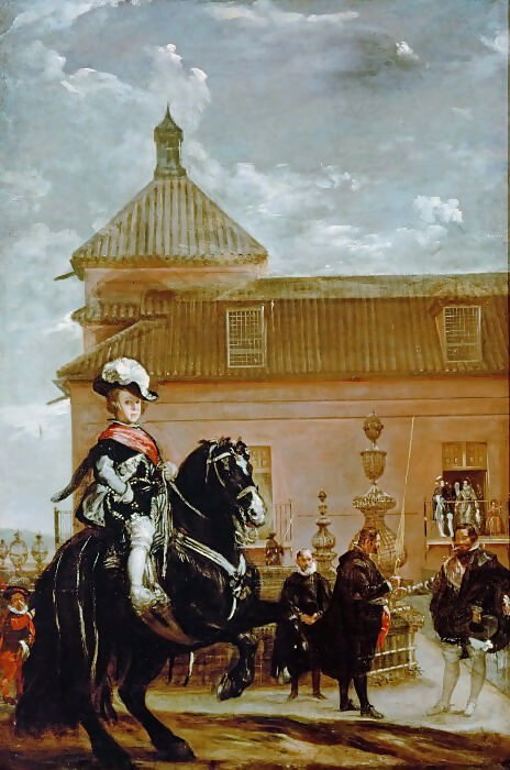 Diego Rodriguez de Silva y Velazquez - Balthazar Carlos and Count Olivares at the Stables circad 50X40 Canvas