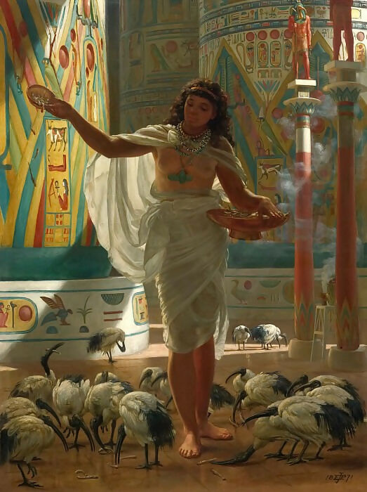 Edward John Poynter - Feeding the Sacred Ibises in the Halls of Karnak 50X40 Canvas